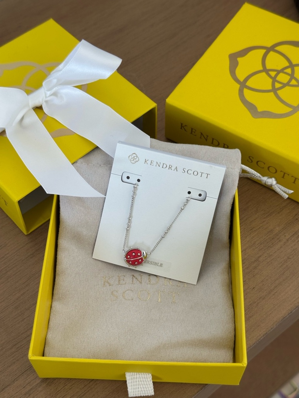 NWT Kendra Scott Reversible Red Ladybug Silver Pendant Necklace - Picture 5 of 9